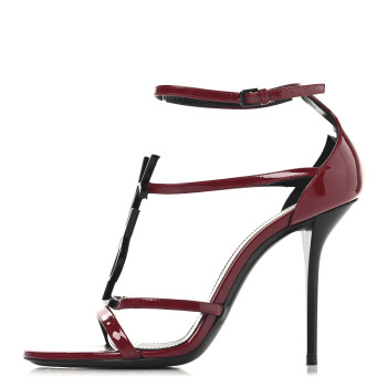 SAINT LAURENT Patent Calfskin Cassandra 100 Sandals 37.5 Red Laquer