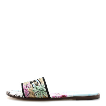 CHRISTIAN DIOR Raffia Embroidered Souvenir Saint Tropez Dway Mules Slide Sandals 38 Natural Multicolor