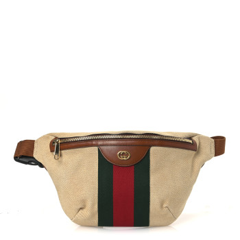 GUCCI Vintage Canvas Web Belt Bag Sand Cuir