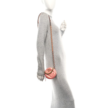 CHANEL Iridescent Calfskin Quilted Chanel 19 Round Clutch With Chain Pink