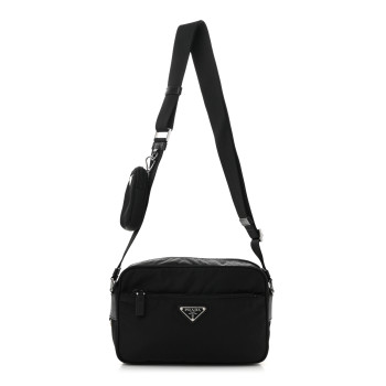 PRADA Tessuto Saffiano Pocket Double Zip Shoulder Bag Black