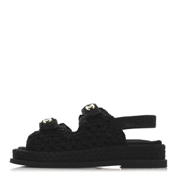 CHANEL Crochet Velcro Dad Sandals 36 Black