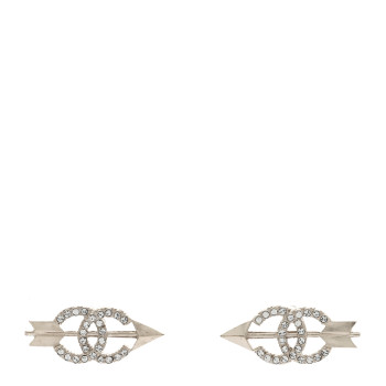 CHANEL Metal Crystal CC Arrow Earrings Gold