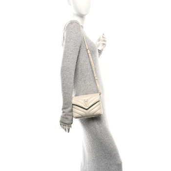 SAINT LAURENT Calfskin Y Quilted Monogram Toy Loulou Crossbody Bag Crema Soft