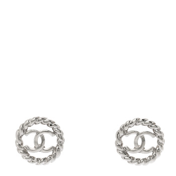 CHANEL Twisted Round CC Earrings Silver