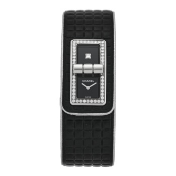CHANEL Stainless Steel Calfskin Diamond Bezel 21mm Code Coco Quartz Watch Black