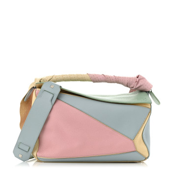 LOEWE Calfskin Colorblock Medium Wrapped Handle Puzzle Bag Pink Multicolor
