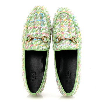 GUCCI Tweed Multicolor Malaga Kid Horsebit Womens Jordaan Loafers 37 Green Multicolor