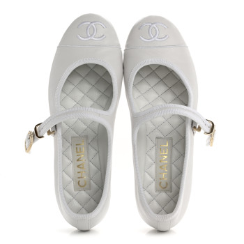 CHANEL Lambskin Mary Jane Flats 39 White