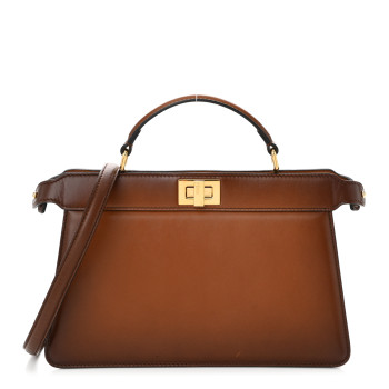 FENDI Vitello King Tamponato Medium Peekaboo I SEE U East West Satchel Cuoio