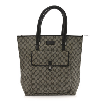 GUCCI GG Supreme Monogram Vertical Front Pocket Shopping Tote Brown