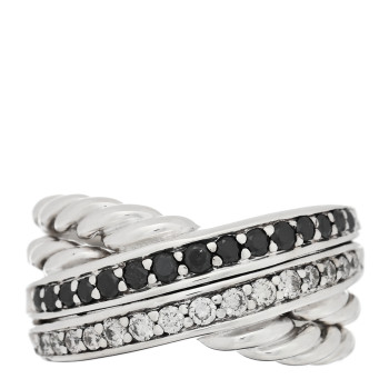 DAVID YURMAN Sterling Silver Diamond Black Diamond 11mm Crossover Ring 51 5.75