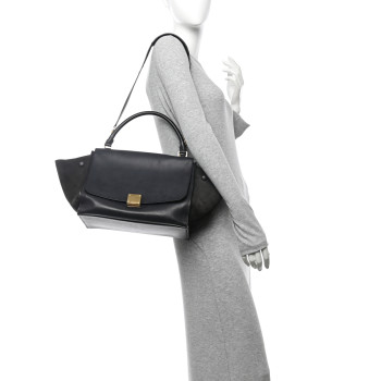 CELINE Smooth Calfskin Suede Medium Trapeze Blue Black