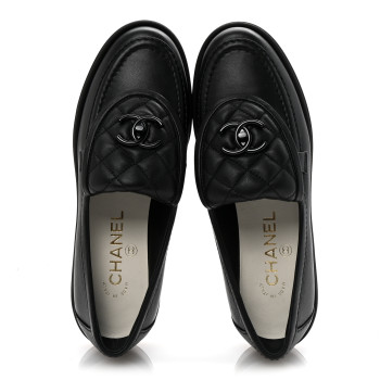 CHANEL Lambskin Quilted CC Turnlock Loafers 36 Black