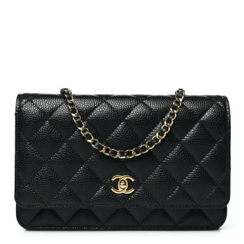 CHANEL Caviar Quilted CC Turnlock Wallet On Chain WOC Black