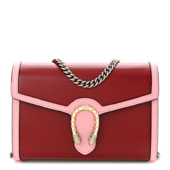 GUCCI Azalea Calfskin Enamel Mini Dionysus Chain Wallet New Cherry Red Wild Rose Off White