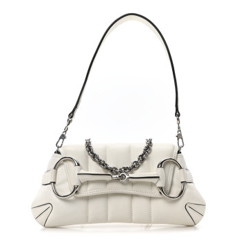 GUCCI Nappa Vertical Matelasse Small Maxi Horsebit Chain Shoulder Bag Great White