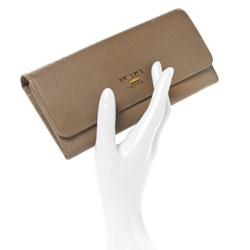 PRADA Saffiano Bi-Color Metal Continental Flap Travel Wallet Cammeo Orchidea