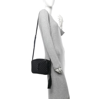 SAINT LAURENT Calfskin Matelasse Monogram Monochrome Lou Camera Bag Black