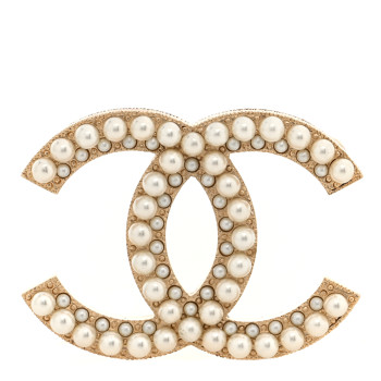 CHANEL Pearl CC Brooch Light Gold
