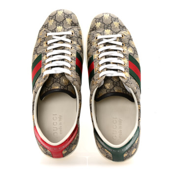 GUCCI GG Supreme Monogram Bees Ayers Web Mens Ace Sneakers 9 Beige Oro Green Red