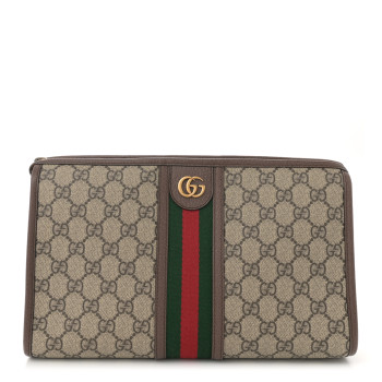 GUCCI GG Supreme Monogram Web Ophidia GG Toiletry Case Beige New Acero