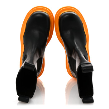 BOTTEGA VENETA Calfskin The Tire Chelsea Boots 39 Black Tangerine