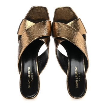 SAINT LAURENT Metallic Supercrack Calfskin LouLou 95 Mule Sandals 39 Chestnut