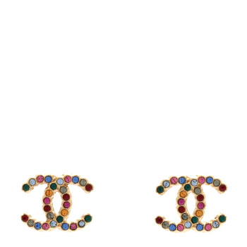 CHANEL Crystal Over The Rainbow CC Earrings Gold Multicolor