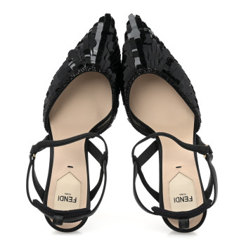FENDI Organza Sequin Paillettes Colibri Lite 85mm Slingback Pumps 39 Black