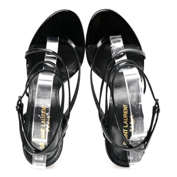 SAINT LAURENT Patent Calfskin Ankle Strap Sandals 37 Black