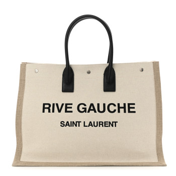 SAINT LAURENT Linen Calfskin Rive Gauche Tote Optic White