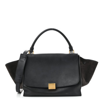 CELINE Smooth Calfskin Suede Medium Trapeze Blue Black