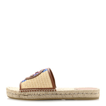GUCCI Raffia Interlocking G Flat Slide Espadrille Sandals 40  Natural Harness Brown