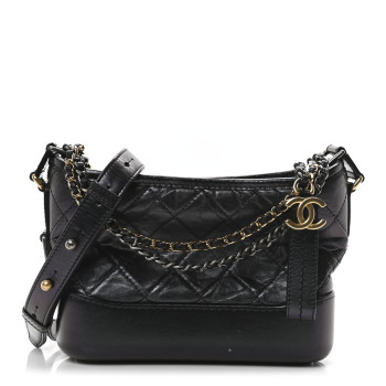 CHANEL Iridescent Aged Calfskin Quilted Small Gabrielle Hobo Black