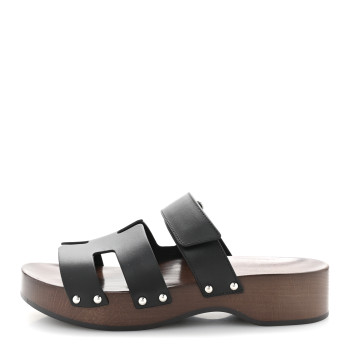 HERMES Calfskin Womens Kos Clog 38 Black