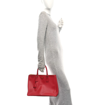 PRADA Saffiano Lux Large Galleria Double Zip Tote Fuoco