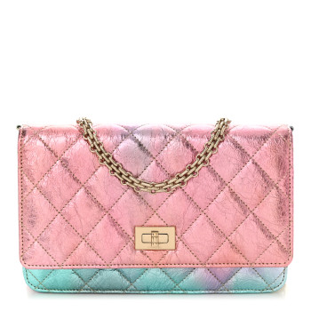 CHANEL Metallic Goatskin Quilted 2.55 Reissue Wallet on Chain WOC Multicolor
