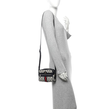 GUCCI GG Supreme Monogram Textured Dollar Calfskin Web Mini Ophidia Shoulder Bag Beige Blue