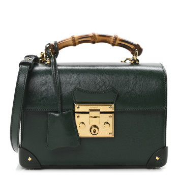 GUCCI Azalea Calfskin Small Padlock Bamboo Shoulder Bag Vintage Green