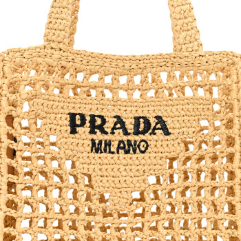 PRADA ラフィア バッグ PRADA Yarn Raffia Effect Crochet Logo Embroidered Small Tote
