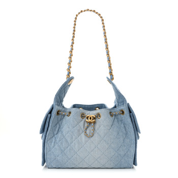 CHANEL Washed Denim Quilted Small Chanel 25 Handbag Blue