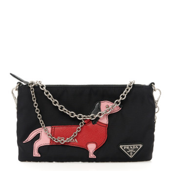 PRADA Tessuto Nylon Dog Chain Pouch Black
