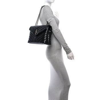 SAINT LAURENT Calfskin Y Quilted Monogram Medium Loulou Chain Satchel Black