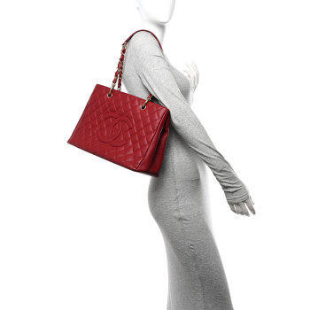 CHANEL Caviar Quilted Grand Shopping Tote GST Red