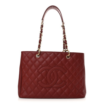 CHANEL Caviar Quilted Grand Shopping Tote GST Red