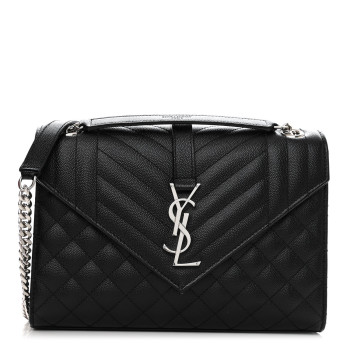 SAINT LAURENT Grain De Poudre Textured Mixed Matelasse Triquilt Medium Monogram Satchel Black