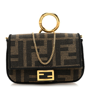 FENDI Fabric Jacquard FF 1974 Nano Baguette Charm Tobacco Moro Black