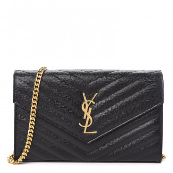 SAINT LAURENT Grain De Poudre Matelasse Chevron Monogram Chain Wallet Black