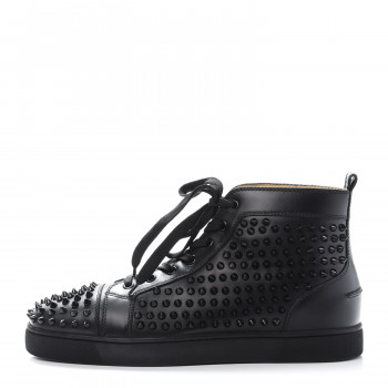 CHRISTIAN LOUBOUTIN Calfskin Mens Louis Spikes Flat Sneakers 43 Black